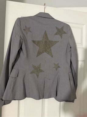 Gray Star-Embellished Women's Blazer Jacket